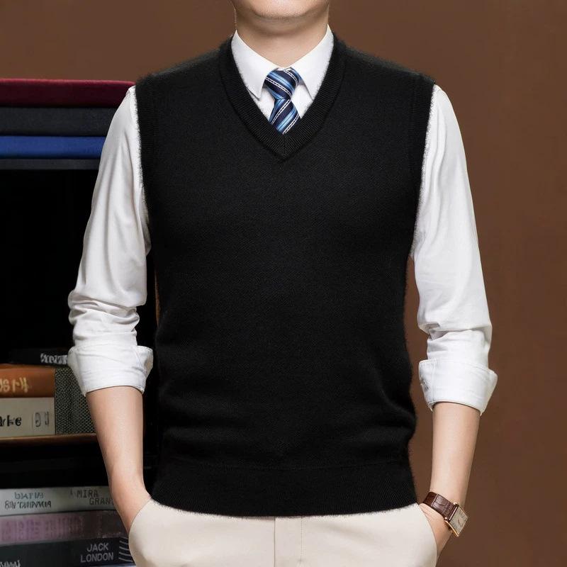 Men S Solid Knitted Sleeveless Vest Thick Warm Pullover