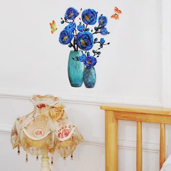 Creative Wall Decal Realistic Waterproof Bright-colored Self-adhesive Flower Vase