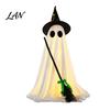 Yard Ghost Ornament Halloween Light-Up Decoration, Spooky Witch Hat with LED Decorative Wizard Light, Broom Decor for Outdoor Lawn Porch Holiday Party
