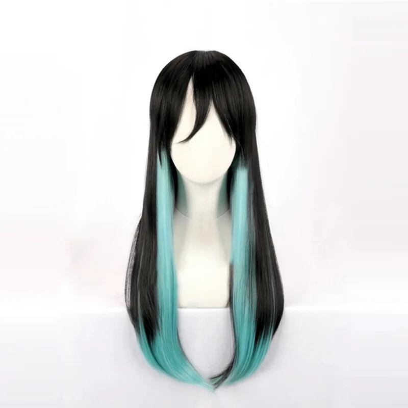 

Tokitou Muichirou Cos Headgear Stage Sitcom Cosplay Black Green Color Matching Wig Anime Demon Slayer Blade Role Wig Cover