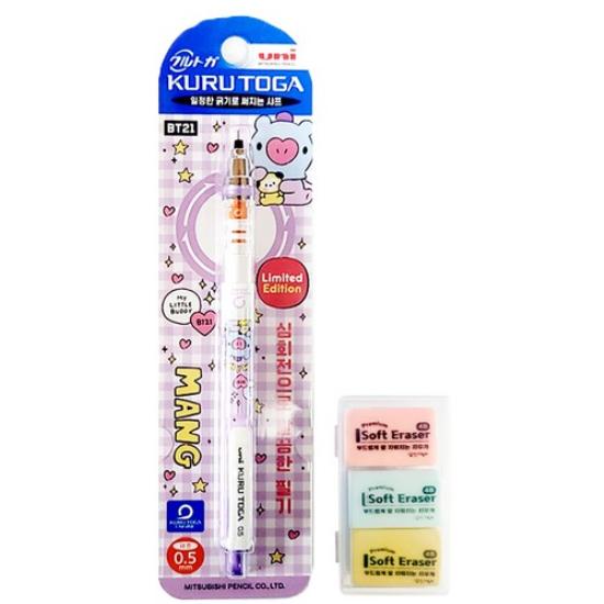 

Uni × BTS BT21 Механічний олівець Kuru Toga + М яка гумка 4B Набір канцелярського приладдя, 1 набір (6 Варіанти)