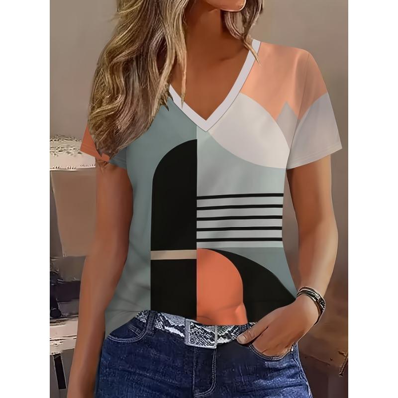 

Women s Contrasting Striped Fashion Women s V-neck Short Sleeved T-shirt XL