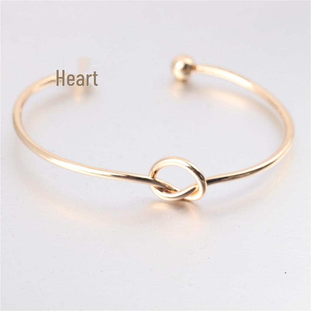 Minimalist Heart Knot Twisted Line Open Cuff Bracelet for Women