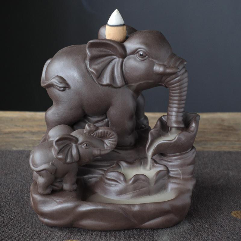 

Подставка для благовоний Горелка для благовоний с обратным потоком, Фиолетовый песок Тайский слон мать и сын Креативное украшение для дома Ремесла Ароматерапевтическая горелка