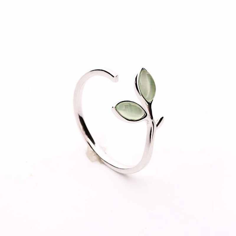 

Hot Sale Korean Green Opal Leaf Leaves 925 Sterling Silver Open Rings for Women Girls Ladys Fashion Jewelry Gift YRI135 resizable белый