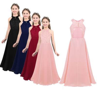 Flower Girl Dress Kids Lace Chiffon Sleeveless Halter Princess Wedding Bridesmaid Party Dress