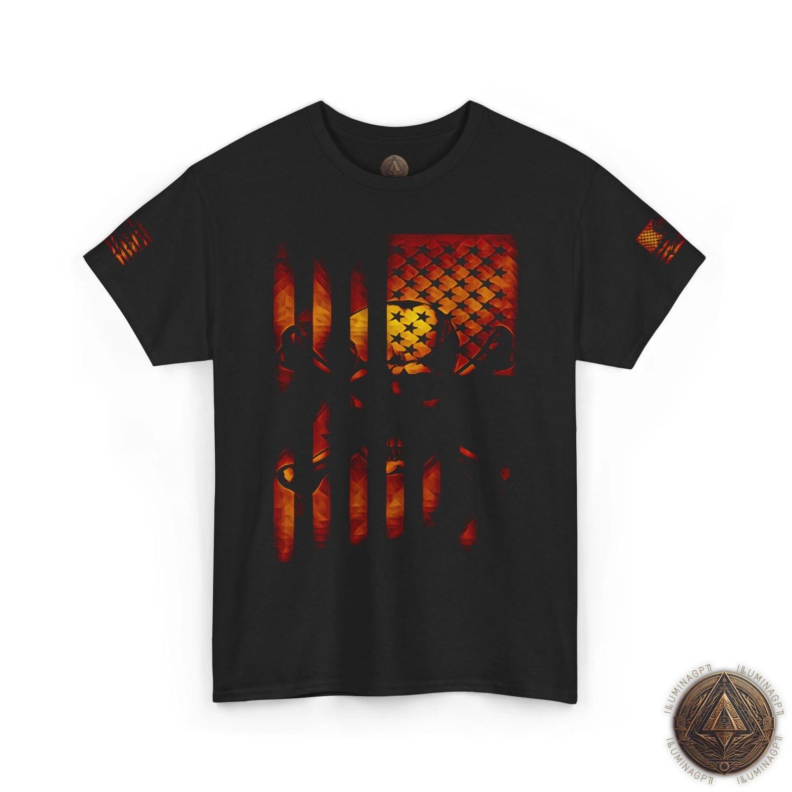 Patriotic Distressed USA Flag Skull & Crossbones T shirt - Inferno S