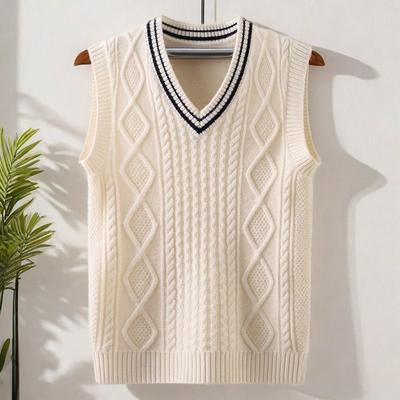 Chaleco de punto para hombre de primavera y otoño, cuello en V, a rayas, estilo preppy, uniformes escolares