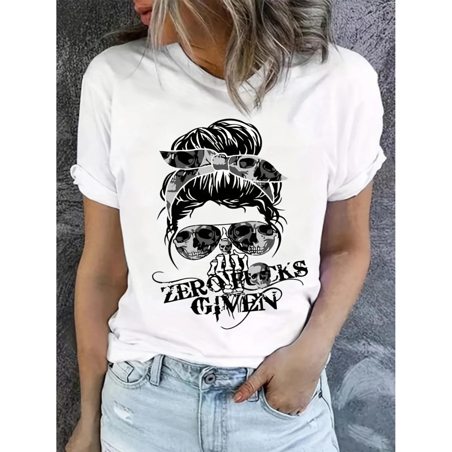 

Women s Skull Print Crew Neck T-Shirt, Casual Short Sleeve Top for Spring and Summer, Women s Clothing XXXXXL