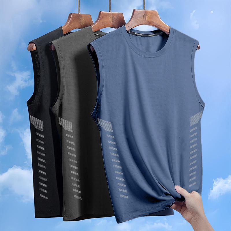 Men's Plus Size Ice Silk Sleeveless Quick-Dry Crew Neck Tank Top - Casual Loose Summer Sportswear