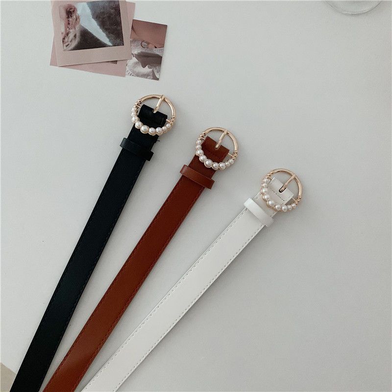 Womens Fashionable Musthave Pu Jeans Belt With Retro Pearl Design Available In Elegant Colors For Trendy Outfits