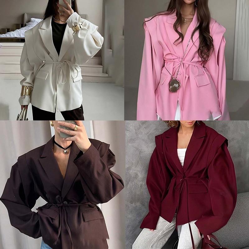 Womens 2026 Elegant Office Blazer Coat Solid Color Tie Front Lightweight Long Sleeve