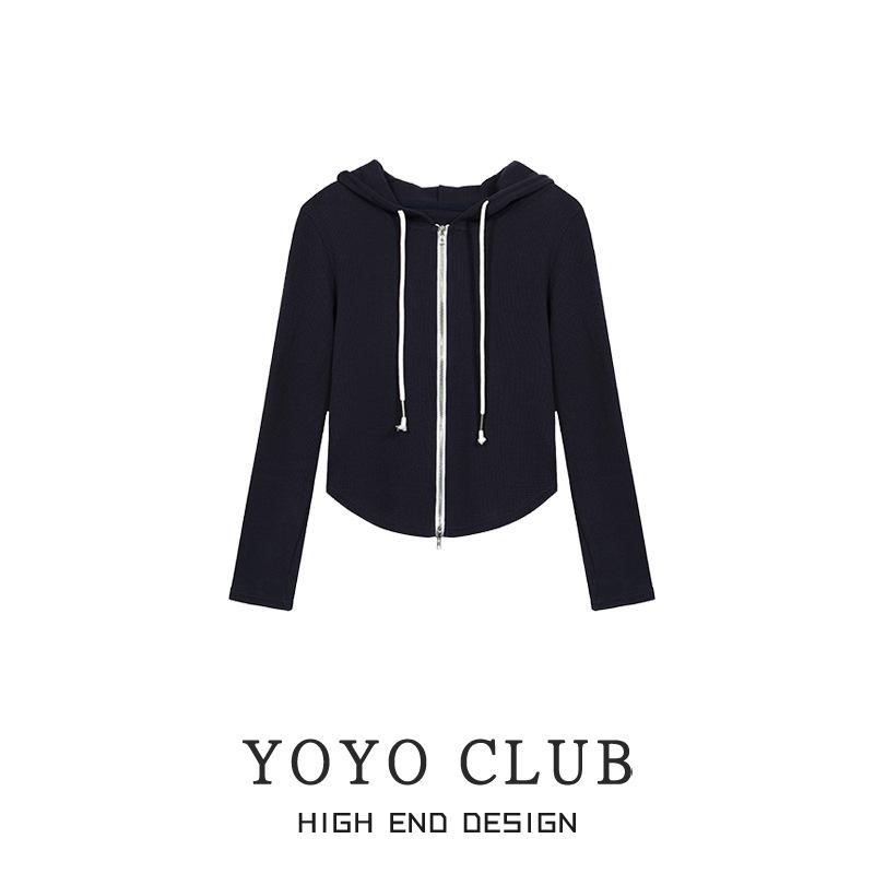 

Lightweight Waffle-Knit Curved Hem Hooded Sweatshirt Jacket XL (105-120 jin) синий