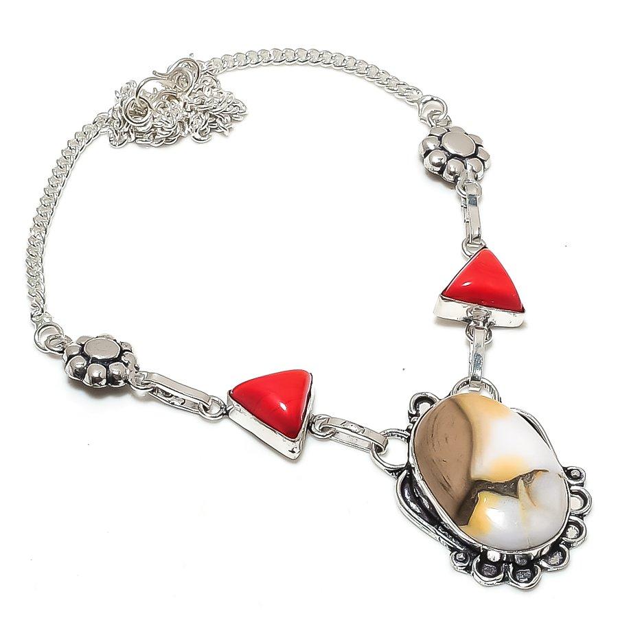 

Натуральный агат в горошек, коралл, серебро 925 пробы, ювелирное колье 18 G5M62