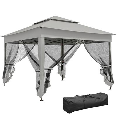Pop-up Folding Garden Gazebo Barnum Steel Waterproofed Polyester Anti UV Mosquito Nets + Carry Bag