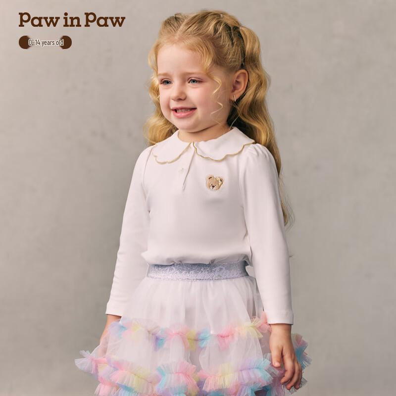 PawinPaw Girls' Cartoon Bear Long-Sleeve Polo T-Shirt
