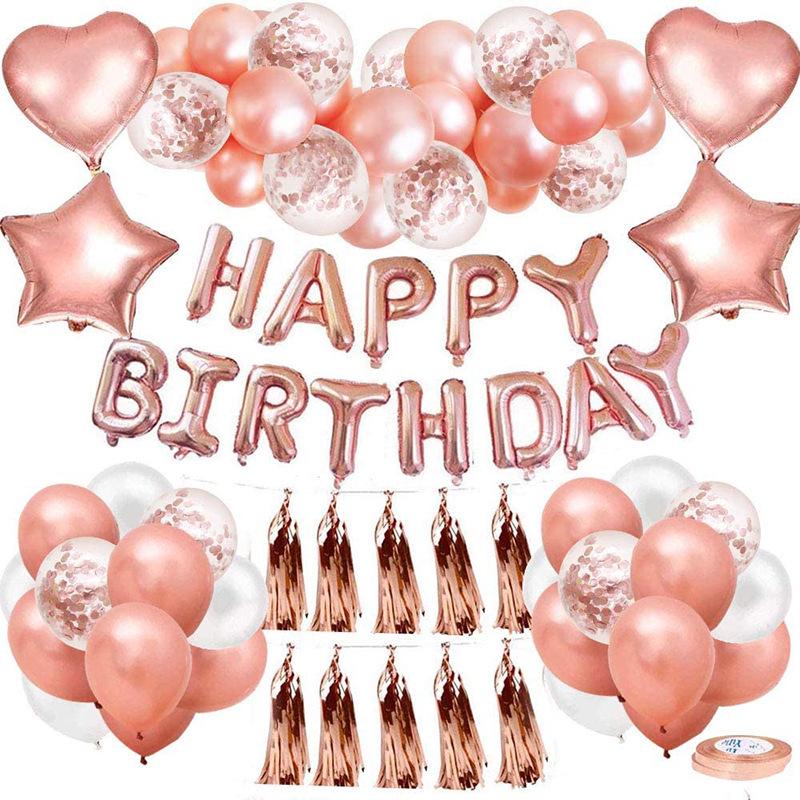 Rose Gold Birthday Party Sequin Tassel Backdrop and Balloon Set
