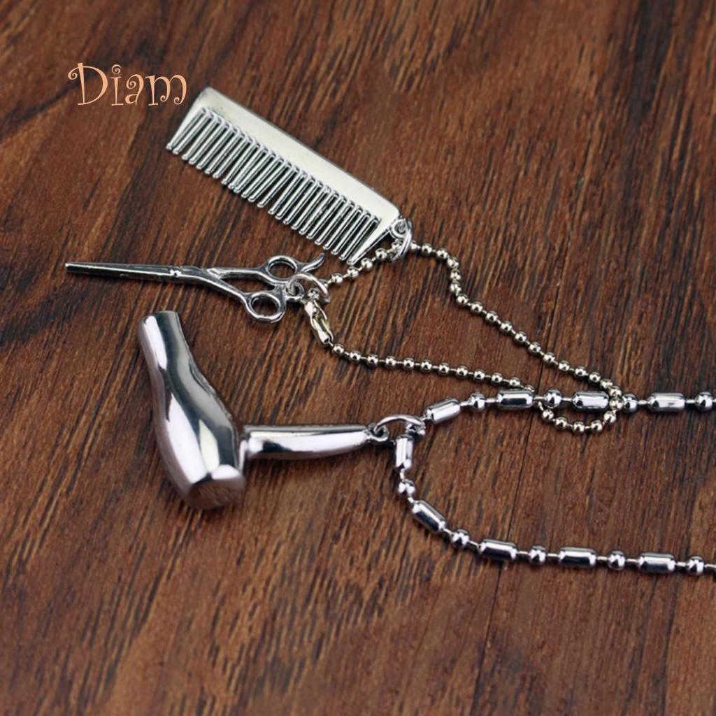 Diahy Unisex Hair Dryer Scissors Comb Pendant Chain Necklace Barber Kit Hairdresser Gift Acc