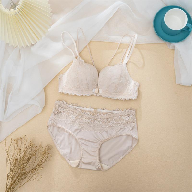 No-rim Sexy Leopard Print Bra Front Clasp Beautiful Back Comfortable Lace Underwear Set