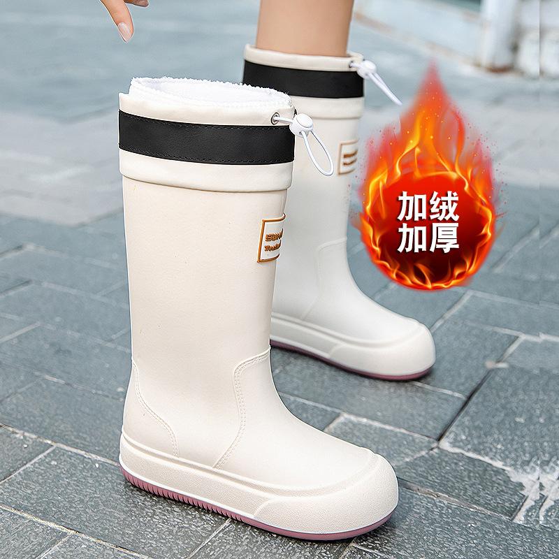 Rain shoes women's medium tube fashion style bundle mouth versatile rain boots outside wear camping waterproof shoes kitchen work car wash non-slip