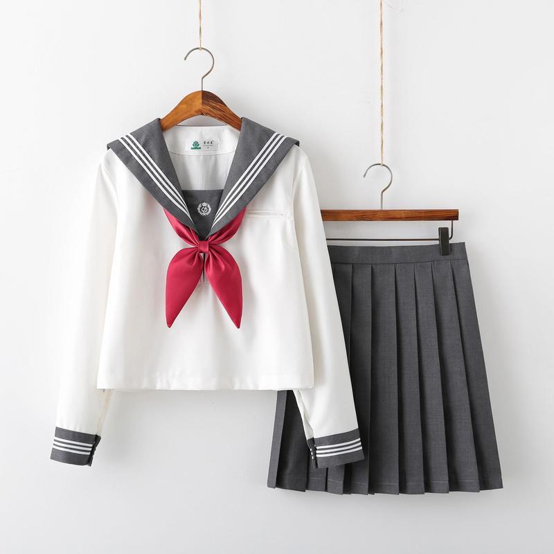 Japanske JK Cosplay Uniform Sett Grå Krage Broderi Matros Dress Kvinner Uniform College Style Kvinner JK Cosplay kostyme