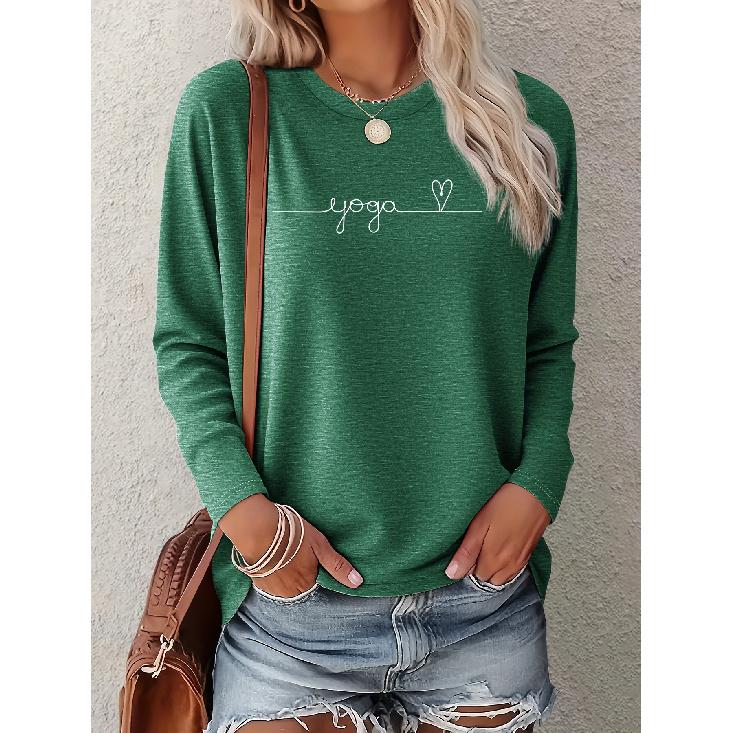 Women's Minimalism YOGA English letter print One-piece casual long-sleeved elegant summer top Fashionable and cute T Vintage loose-fitting sports