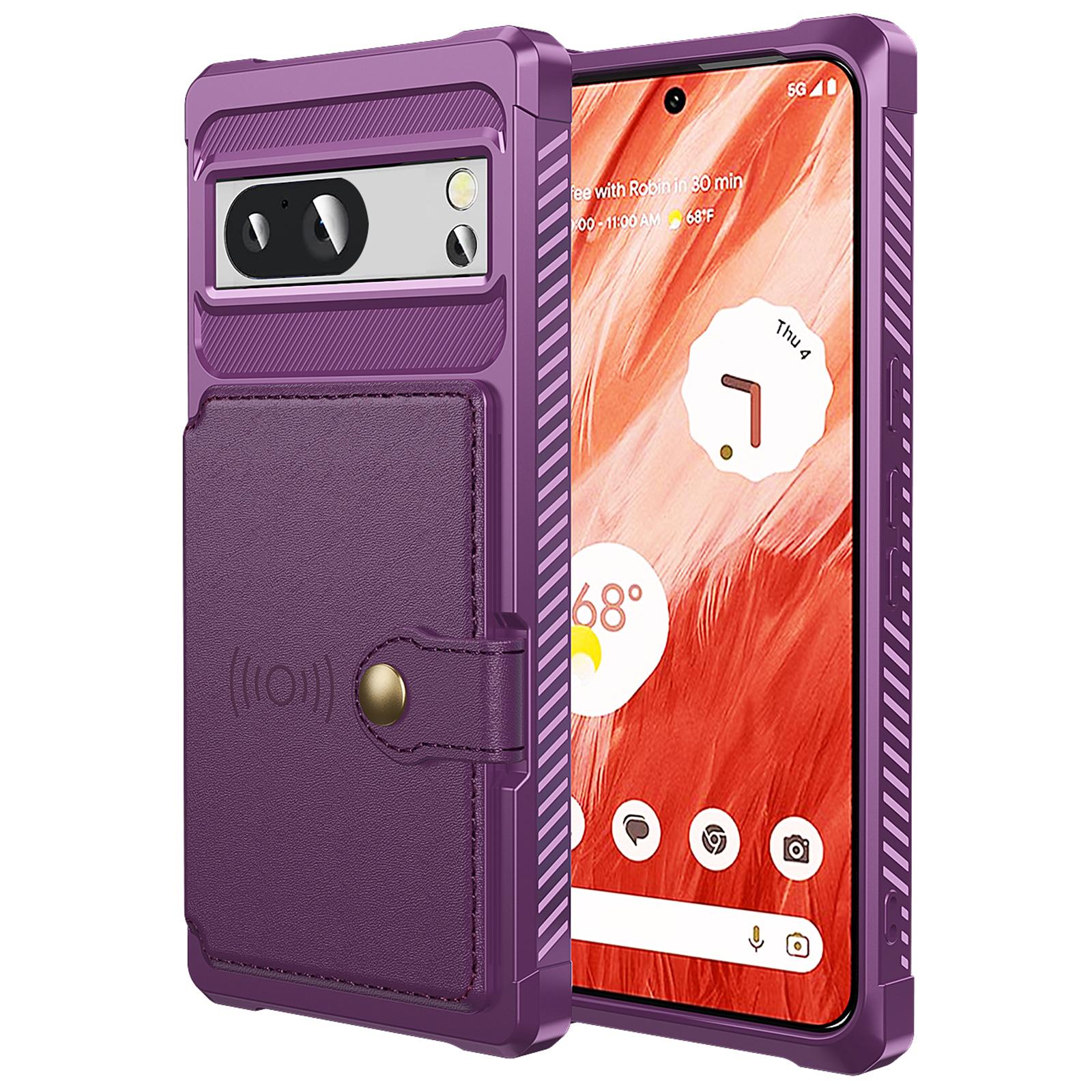 

ZM03 For Google Pixel 8a Case Card Holder PU Leather+TPU Dual Layer Hybrid Protective Cover Purple