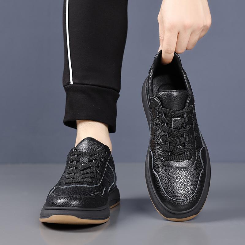 Modne Męskie Buty Codzienne z Prawdziwej Skóry Premium Top Grain Białe Trampki Podeszwa Platformowa Wygodne Trwałe Obuwie Modowe Trampki