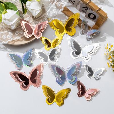 12 Pcs 3 Layers Wing Butterfly Wall Decor Removable 3D Hollow Butterfly Wall Decals for Crafts Home Bedroom Baby Shower Birthday Party Cake Decoration