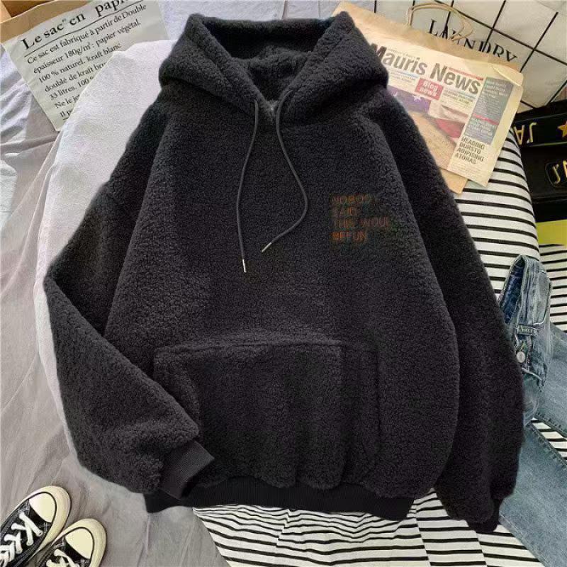 

300g Lambswool Women s Hoodie Jacket Set – Salt Style, Autumn/Winter, Plus Velvet L чорний