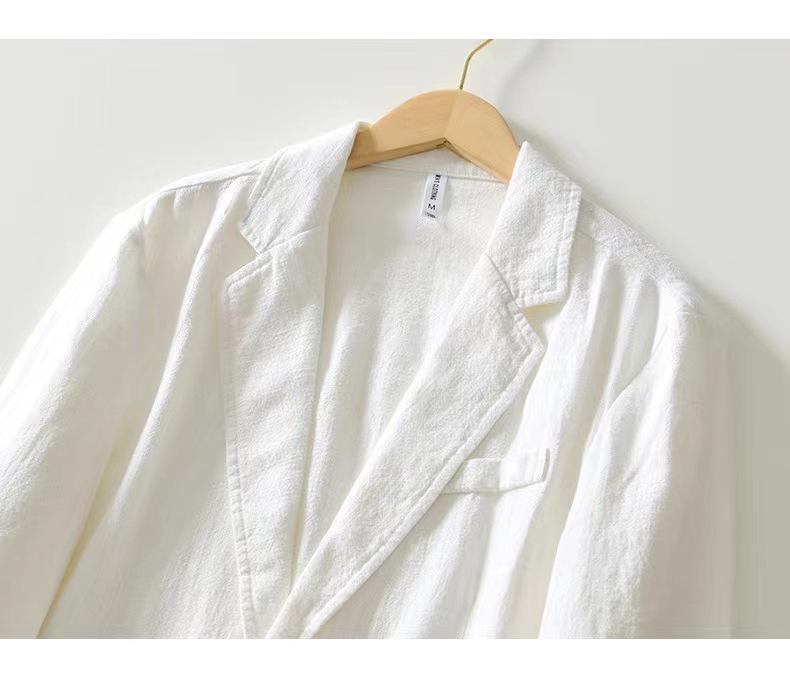 Casaco de fato masculino casual de algodão e linho de cor sólida de camada única