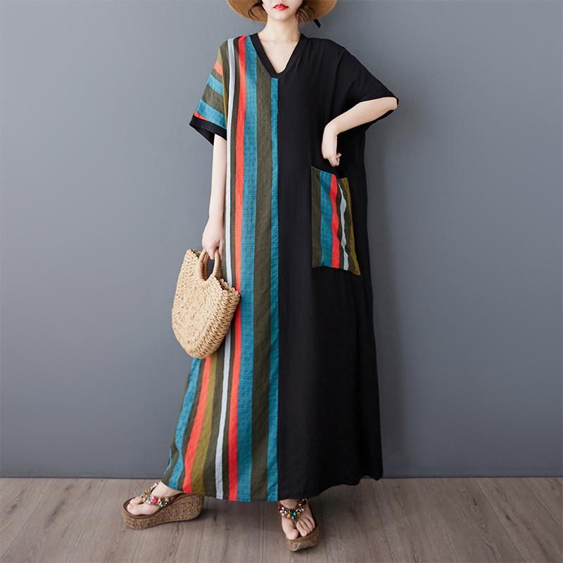 

Dimanaf Новое женское летнее длинное повседневное платье 2025 года большого размера, свободное льняное винтажное базовое макси-платье 9840 One Size чёрный