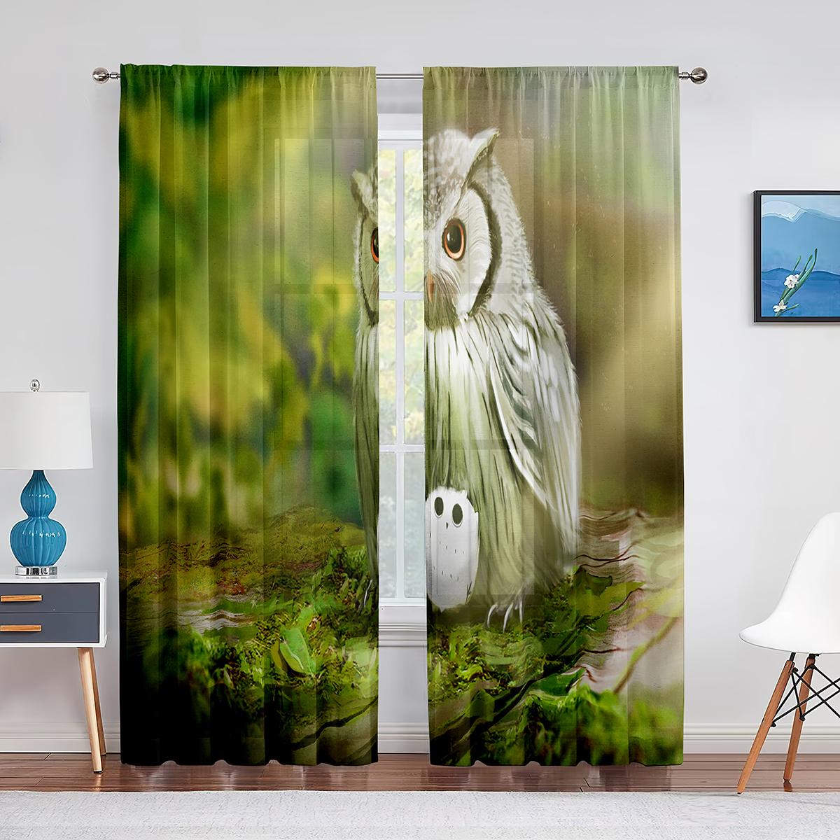 

Тюлевые шторы с рисунком совы с цветами, листьями и ветками для гостиной, спальни, украшения, шифоновая прозрачная вуаль, оконная занавеска 1 PCS W100XH250cm&Grommet Top