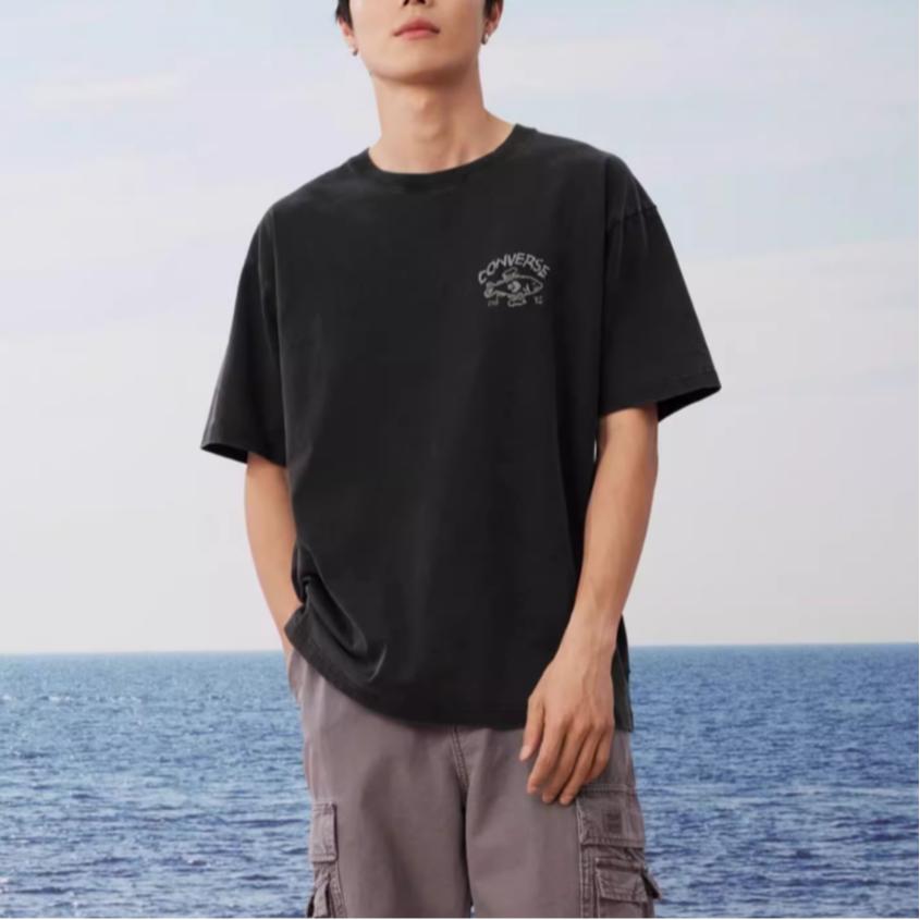 New Converse T Shirts Unisex Black 10028727-A02