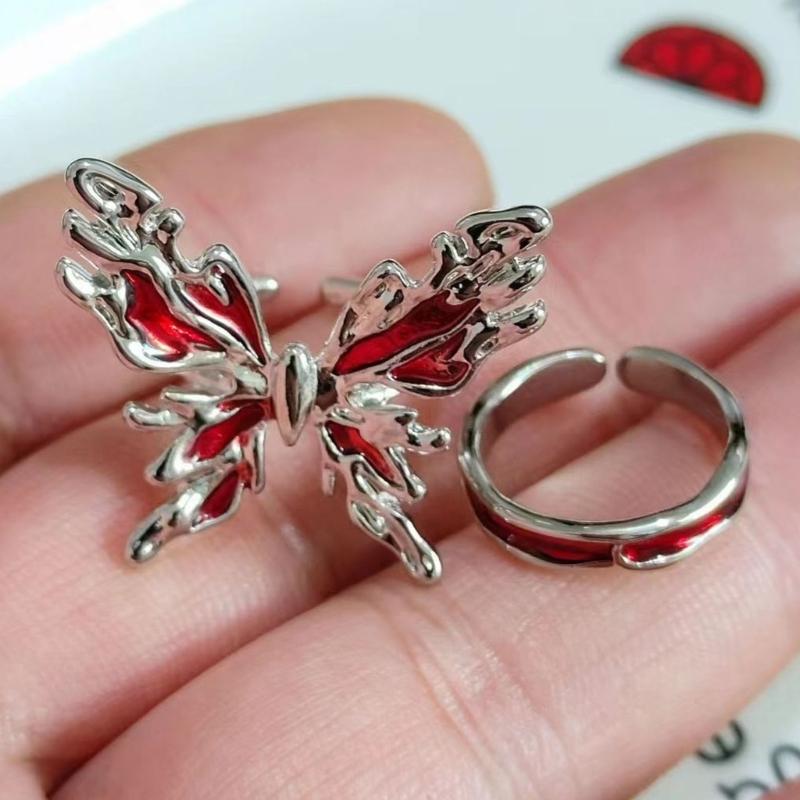 2Pcs Metal  Butterfly Rings Adjustable Finger Rings Fashion Open Rings Jewelry Knuckles Rings for Women Girls