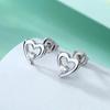 Huitan Fancy Heart Stud Earrings with Round CZ Silver Color Shiny Teen's Ear Piercing Accessories Gift Fashion Jewelry for Women