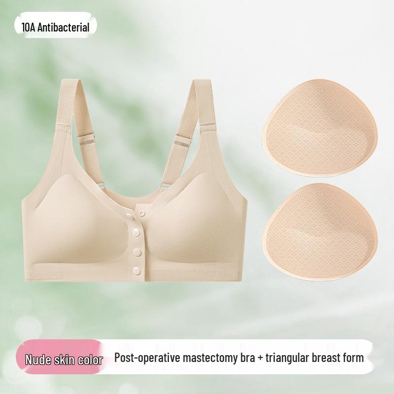 Cross-border Antibacterial Mastectomy Prosthesis Bra with Fake Breast Pads, Seamless Front Closure, for Post-Op and Reduction Support.
