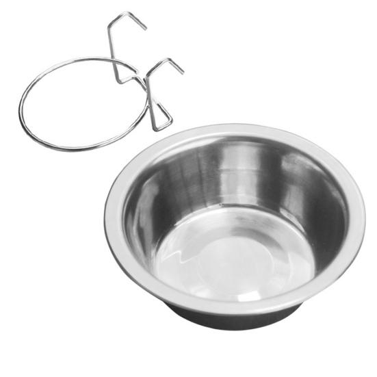 

Metal Dog Pet Bowl Cage Crate Non Slip Hanging Food Dish Water Feeder with Hook S серебряный
