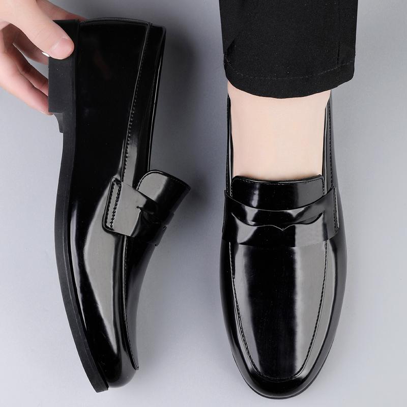 Lacquer Leather Men'S Shoes Comfortable And Flat Bottomed Casual Style Leisure Business Work Plus Size Black Loafers Slip On