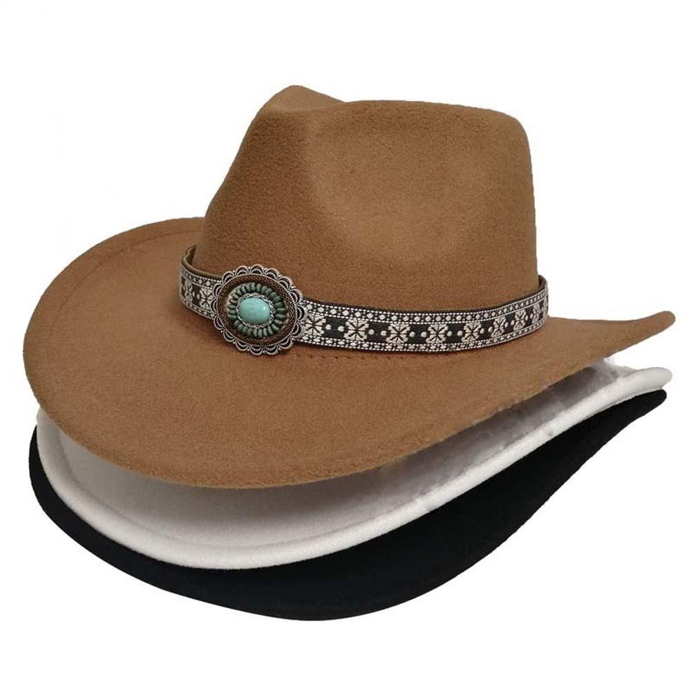 Wide Brim Western Cowboy Cap Cotton Cowgirls Visor Cap Fashion Tibetan Hat  Dance Party