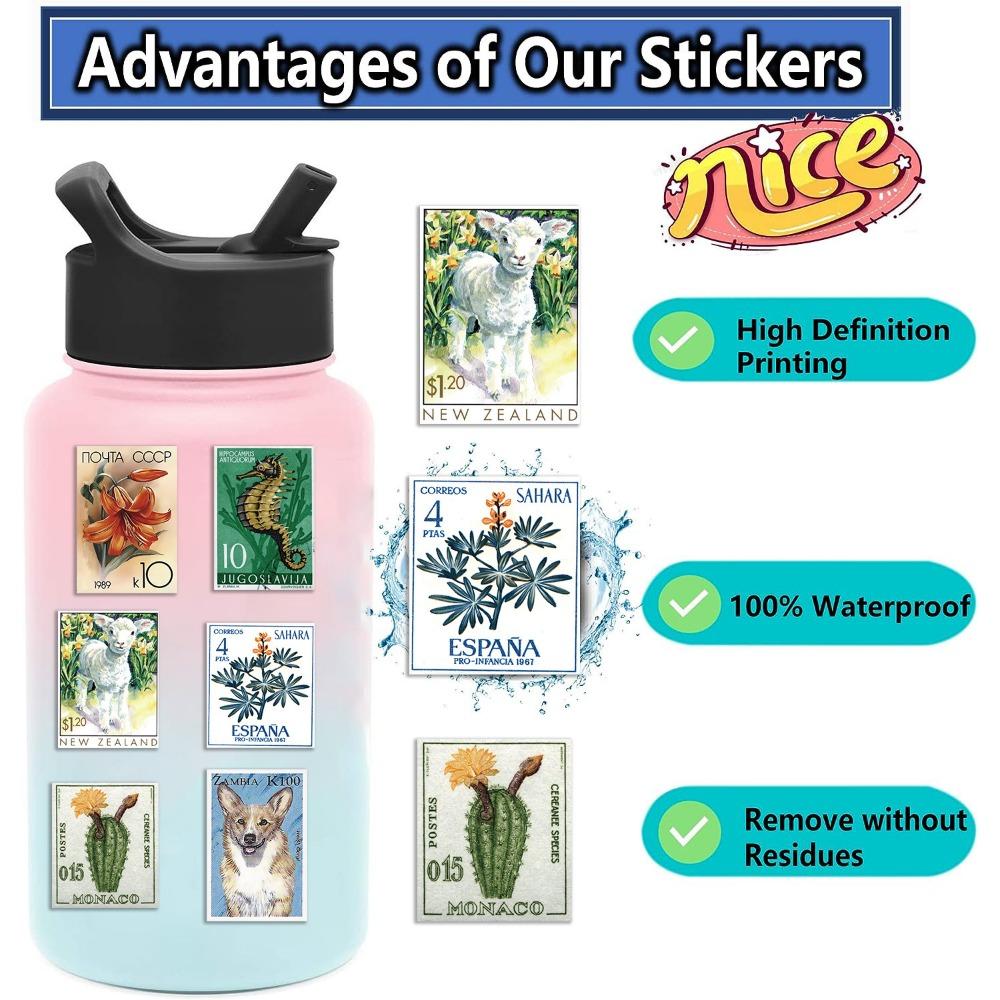 50pcs Retro Stamp Art Stickers Aesthetic Phone Bike Wall Scrapbook Motorcycle Waterproof Cartoon Sticker for Kids Toys Gifts