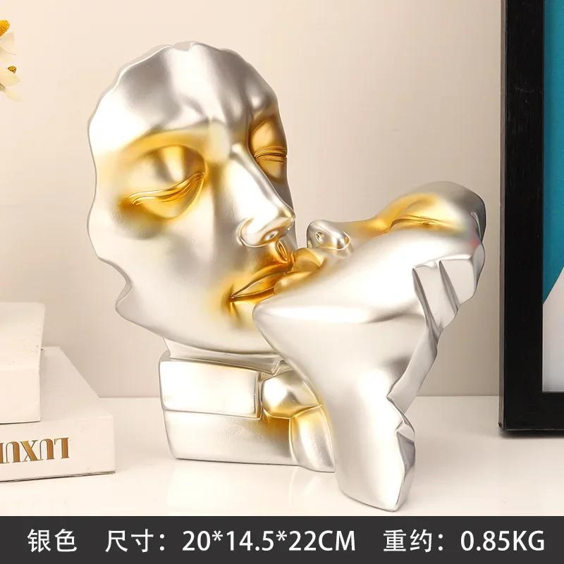 Resin Crafts Abstract Portrait Sculpture Couple Gold Head Ornament Wedding Gifts Resin Decorative Figurines Home Decoration