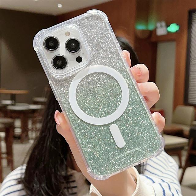 Shining Glitter Wireless Charging Clear Phone Case For Iphone 14 13 12 11 Pro Max 14plus Shockproof Bumper Silicone Back Cover
