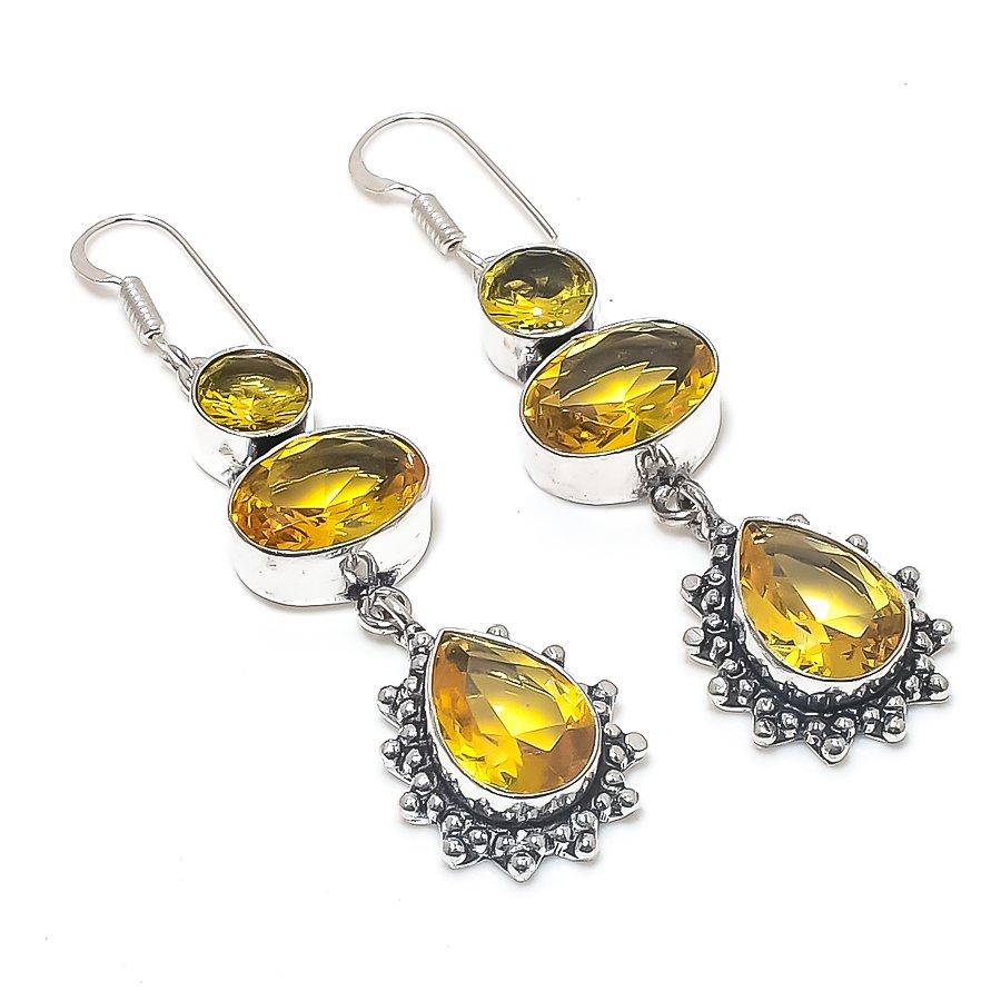 

Цитрин Дорогоцінний Камінь 925 Срібло Стерлінгове Сережка 2.56