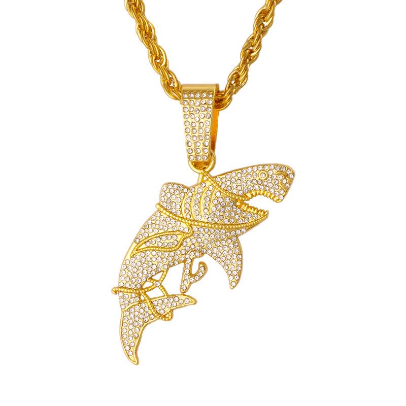 Rhinestone Shark Pendant Hip Hop Cuban Link Necklace