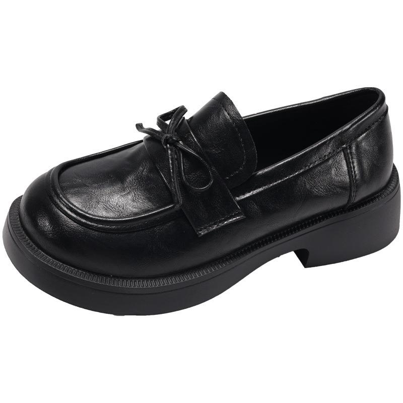 British small leather shoes autumn women's new women's platform tide with bow, shallow mouth one pedal single shoes