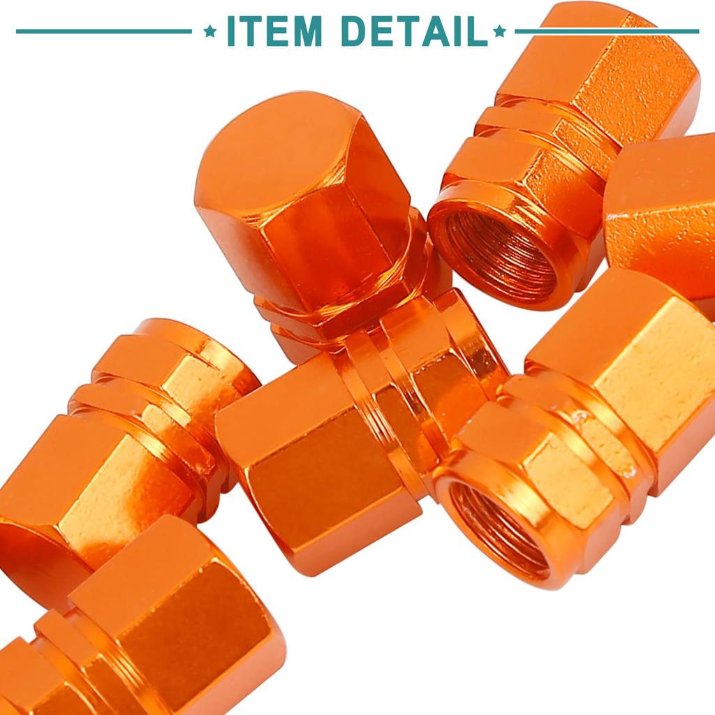ACROPIX Tire Stem Valve Caps Dustproof Hexagon Universal Orange 8 Pcs