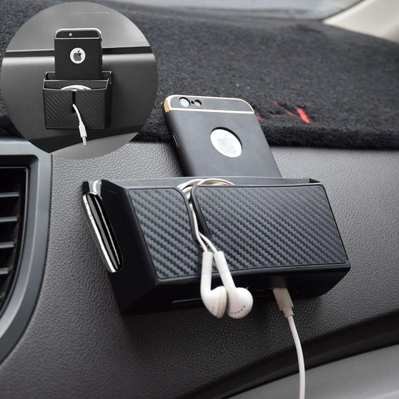 Multi Functional Car Storage Box Removable Adhesive Carbon Fiber Like Mobile Phone Storage Bo