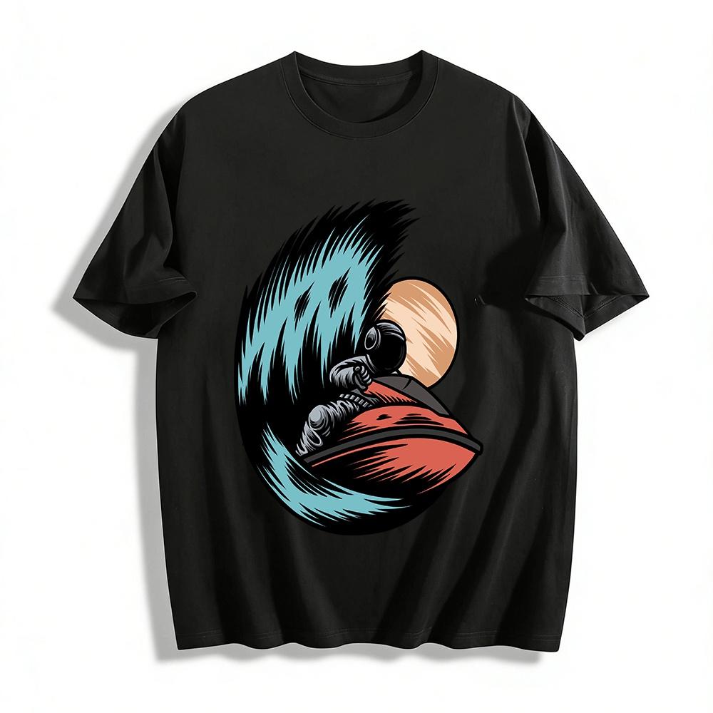 Astronaut Jet Ski Surfing Graphic Casual Short Sleeve Tee Pure cotton T-shirt XXS