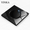 YINKA Tempered Glass 1/2/3/4 Gang 1/2 Way On / Off Wall Light Switch LED Indicator FR EU Standard Universal Home Socket